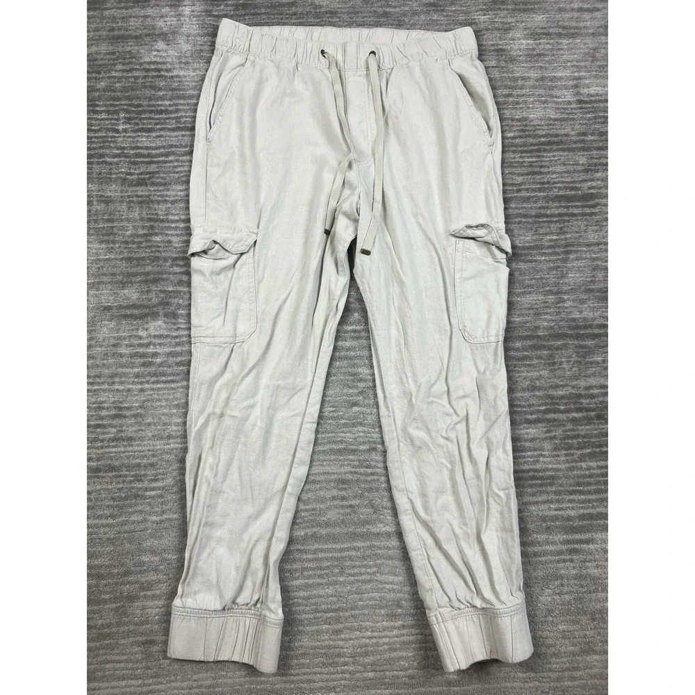 St Johns Bay Pants Womens‎ Large Beige Linen Blend Jogger Drawstring